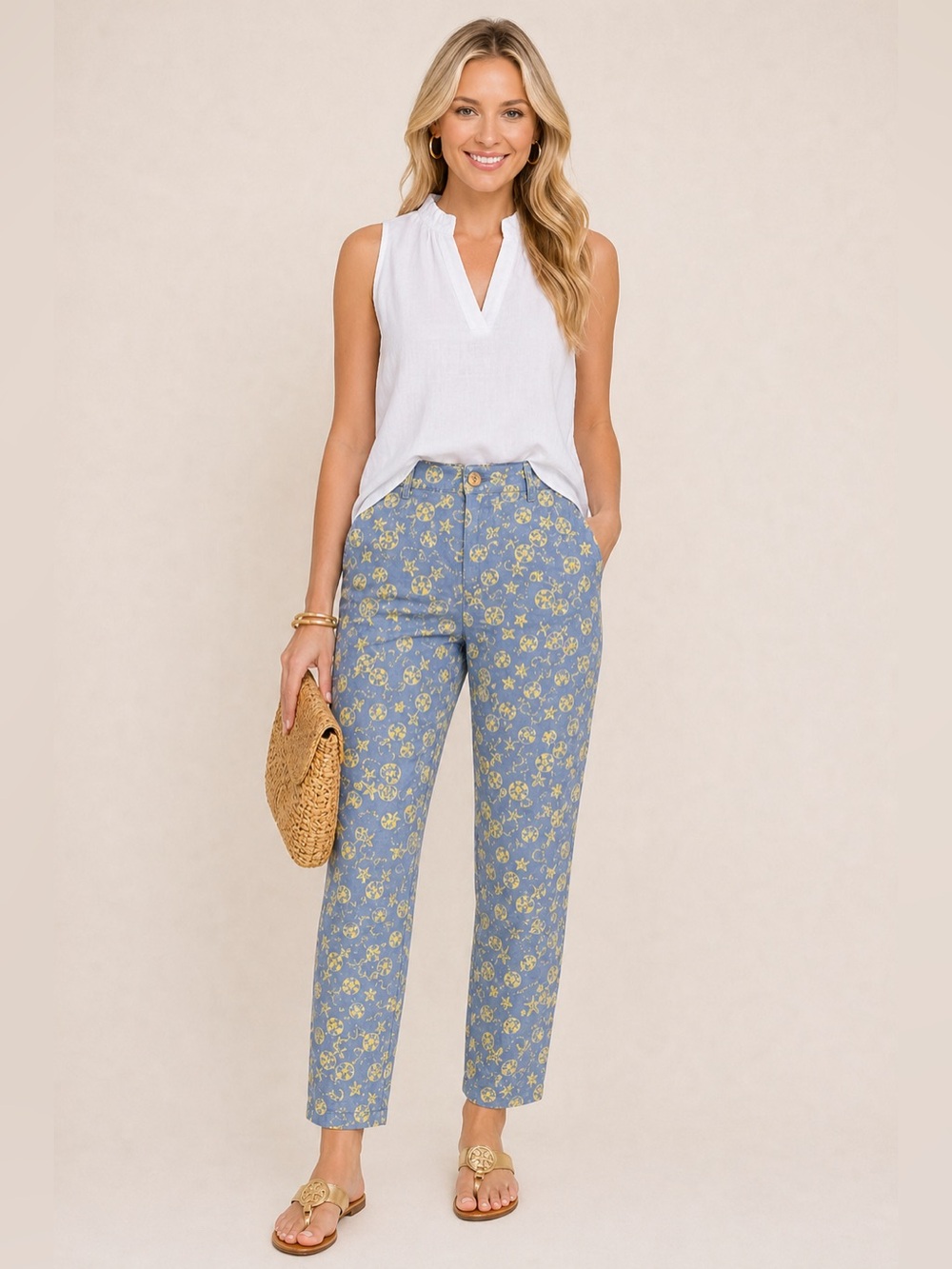 Lilly Pulitzer Vintage Sea Life Print Pants Size 6 Blue Yellow Resort Wear